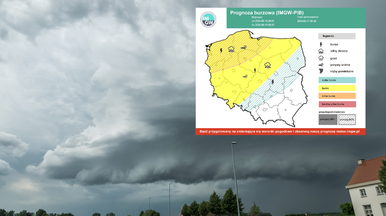 Załamanie pogody jest blisko. Prawie cała Polska zagrożona silnymi burzami (screen: IMGW)