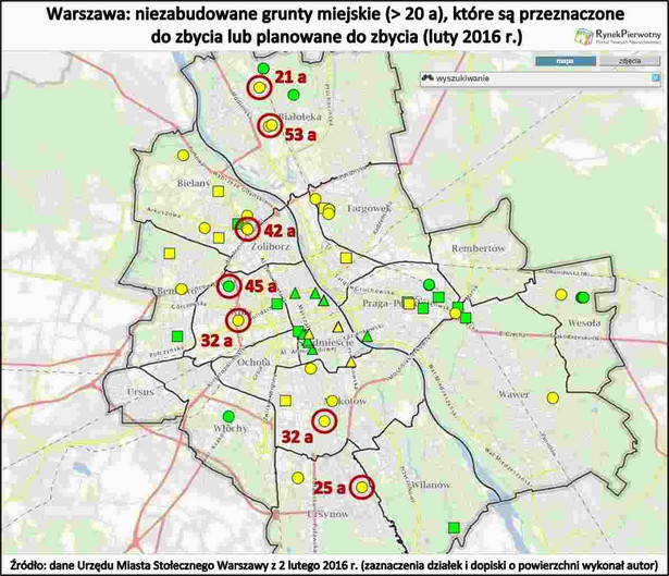 Warszawa- niezabudowane grunty miejskie (poniżej 20 a), które są przeznaczone lub planowane do zbycia