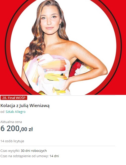 WOŚP 2020: Julia Wieniawa zaprasza na kolację