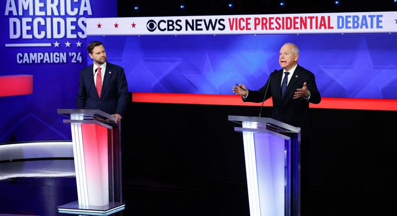 Ohio Sen. JD Vance, left, and Minnesota Gov. Tim Walz clashed sharply over the Capitol riot and the certification of the 2020 election.Chip Somodevilla/Getty Images