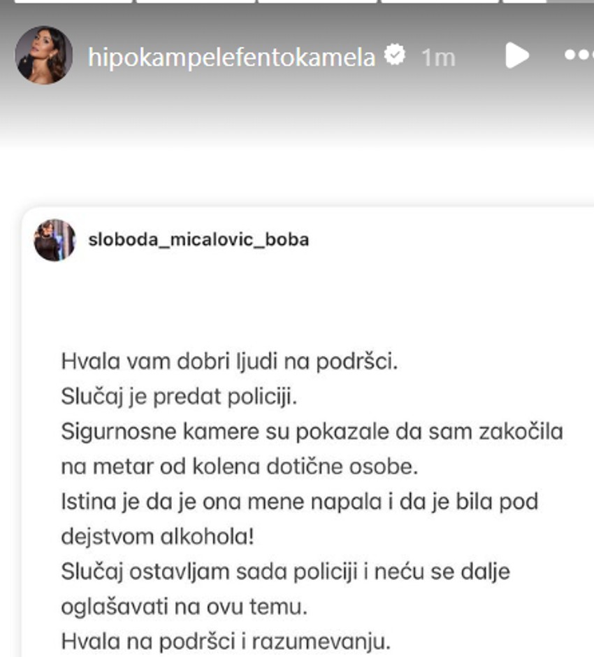 Dragana podelila Slobodinu objavu o incidentu
