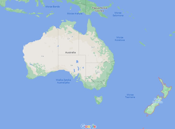 Nowa Zelandia położona jest na południowy zachód od Australii/Google Maps