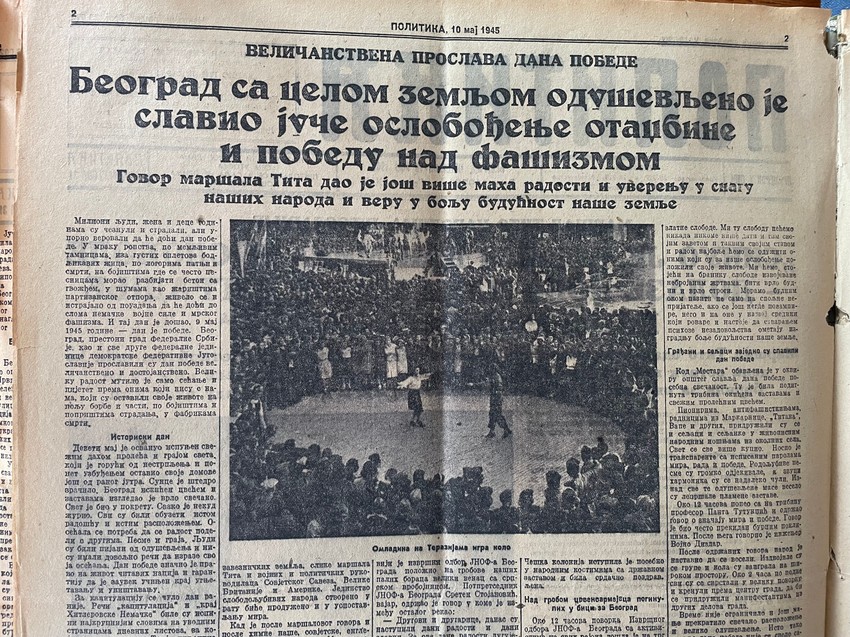 Isečak "Politike" objavljene 10. maja 1945.