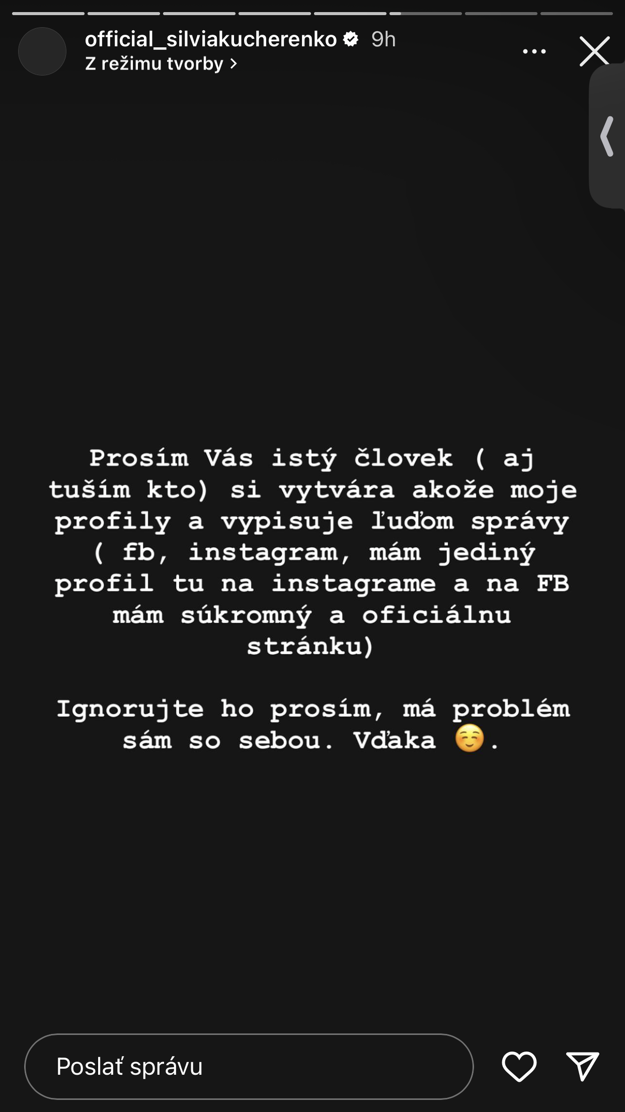 Silvia Kucherenko varuje svojich fanúšikov.