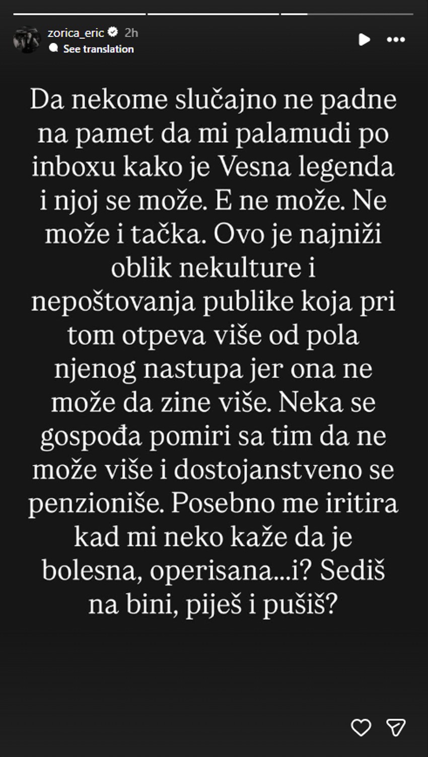 Zorica Erić o Vesni Zmijanac