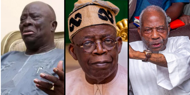 Pa Ayo Adebanjo, Bola Tinubu and Pa Reuben Fasoranti (Channels TV)