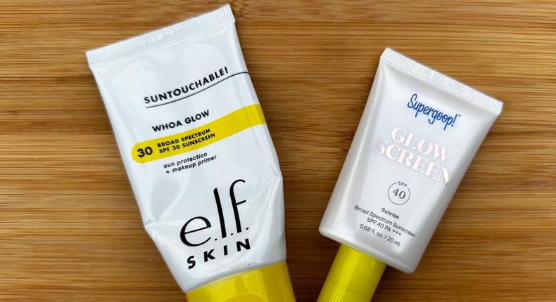 ELF Cosmetics and Supergoop both sell popular sunscreens that leave your skin glowing.Amanda Krause.Insider