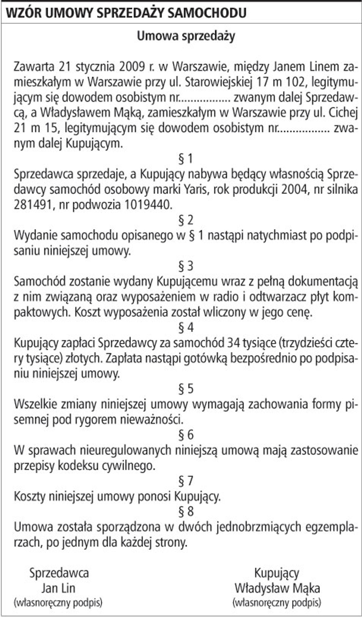 W umowie sprzedaży należy wskazać, gdzie i kiedy nabywca może odebrać samochód