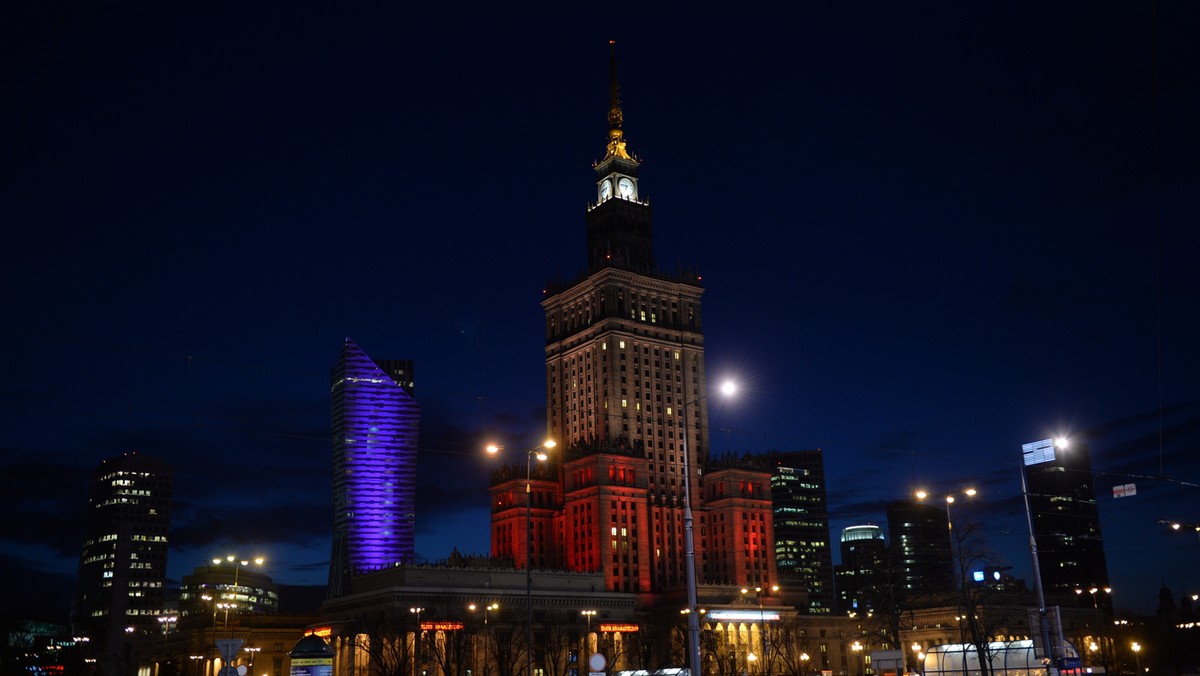 WARSZAWA PKIN ILUMINACJA ZAMACHY W BRUKSELI (iluminacja)