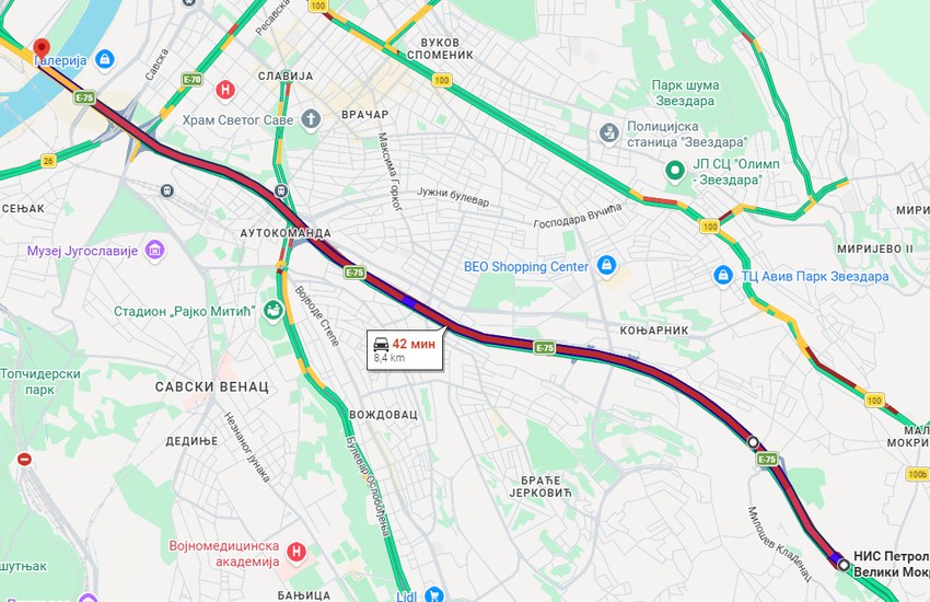 Ovako je bilo tokom ranog prepodneva: Za oko 8km auto-puta potrebno oko 40 minuta vožnje