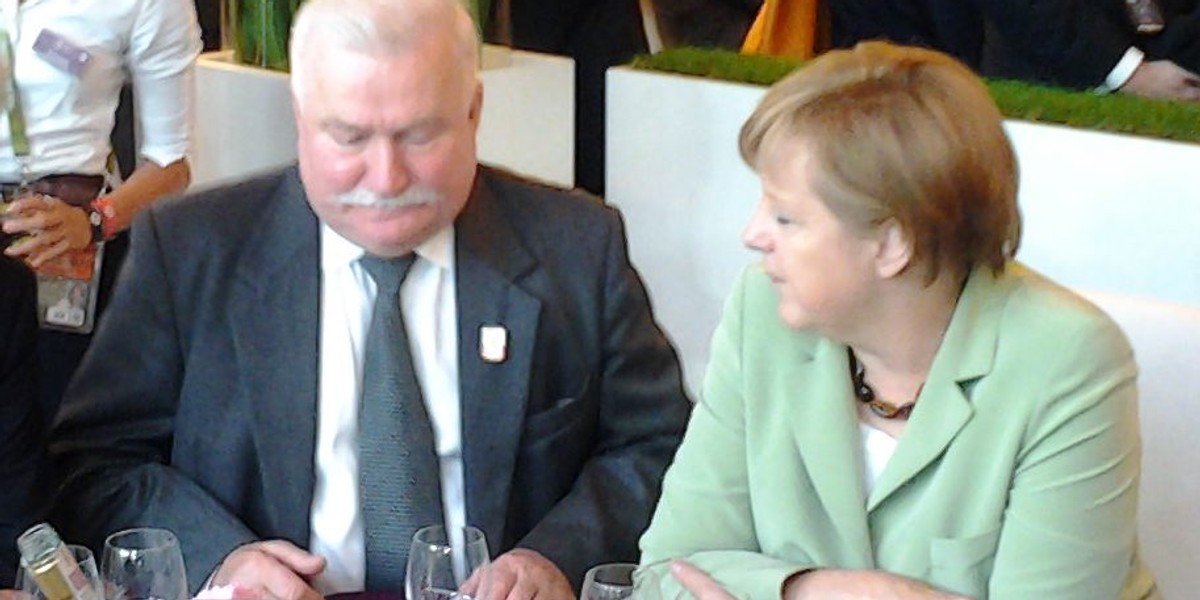 Lech Wałęsa i Angela Merkel na obiedzie