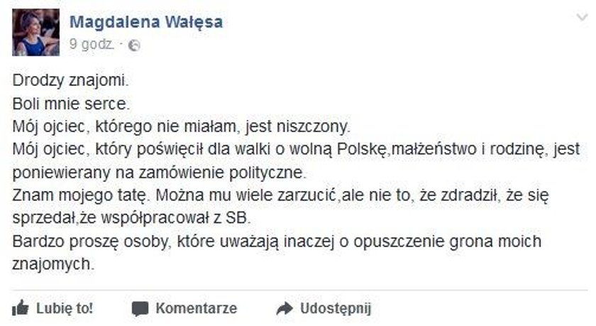 Poruszający wpis córki Wałęsy. Pisze o ojcu