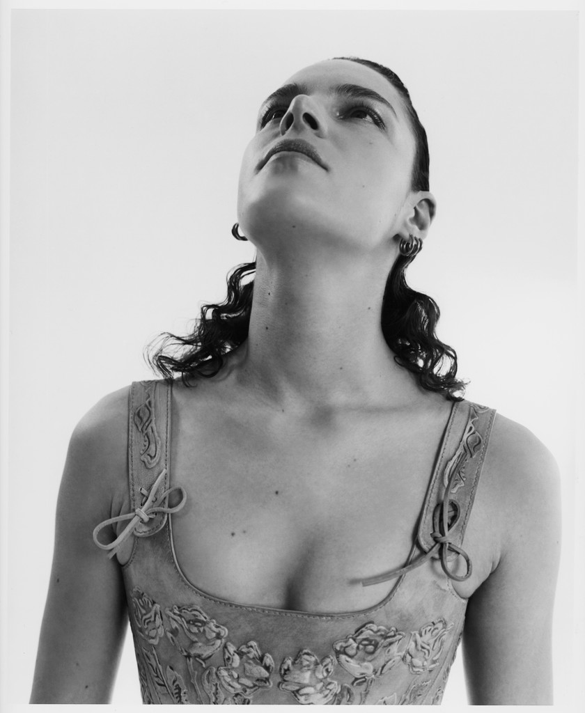 Kurzes Bustiertop aus Leder, mit Korsage-Schnürung hinten, Acne Studios.