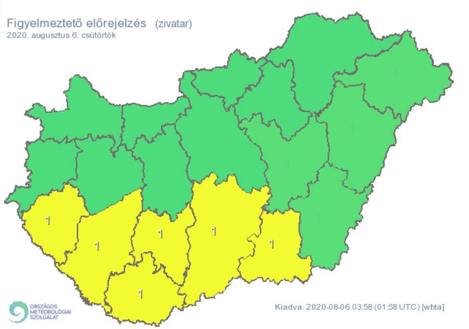 Zivatari riasztások Magyarországon / Fotó: OMSZ