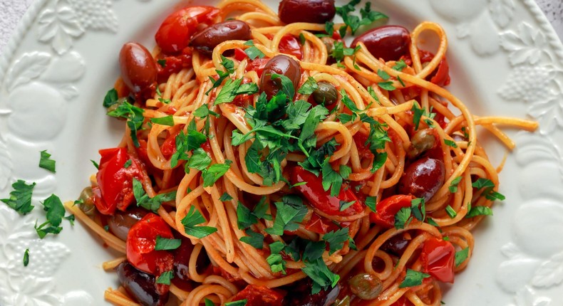 Olives add a Mediterranean flair to an otherwise simple pasta dish.DronG/Shutterstock