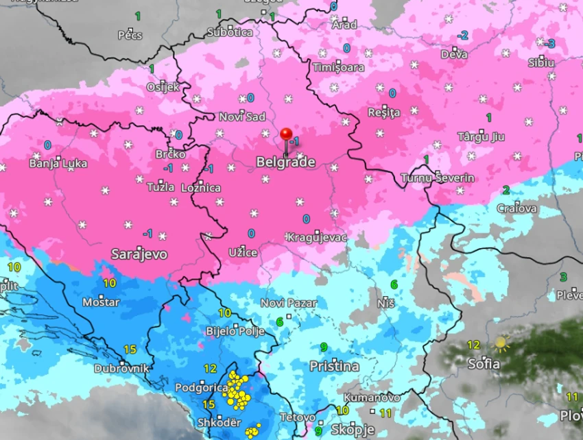 Kretanje padavina u 11 časova u nedelju