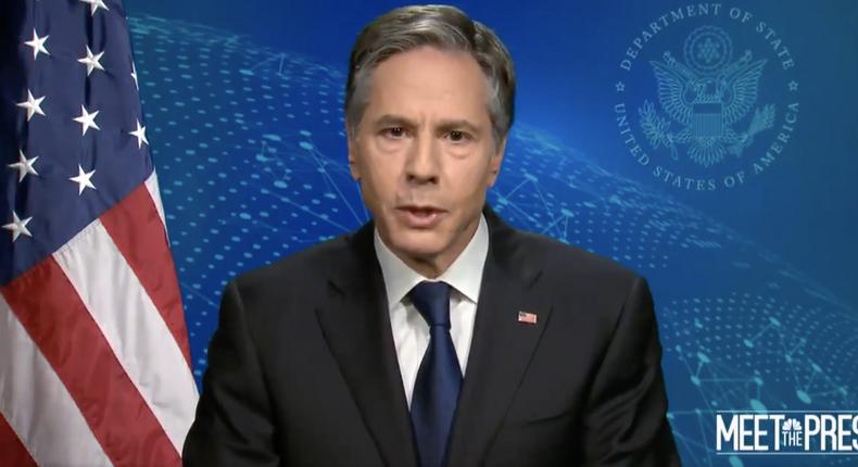 US Secretary of State Antony Blinken during an appearance on NBC's Meet the Press on April 11, 2021.
