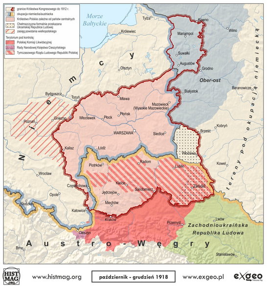 Odzyskiwanie niepodległości przez Polskę - październik-grudzień 1918 roku (aut. Marcin Sobiech EXGEO Professional Map)