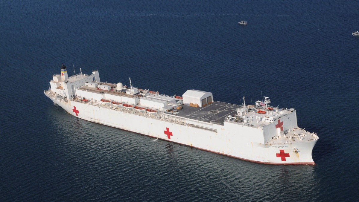 FILE PHOTO: The Military Sealift Command hospital ship USNS Comfort is anchored off the coast of Haiti