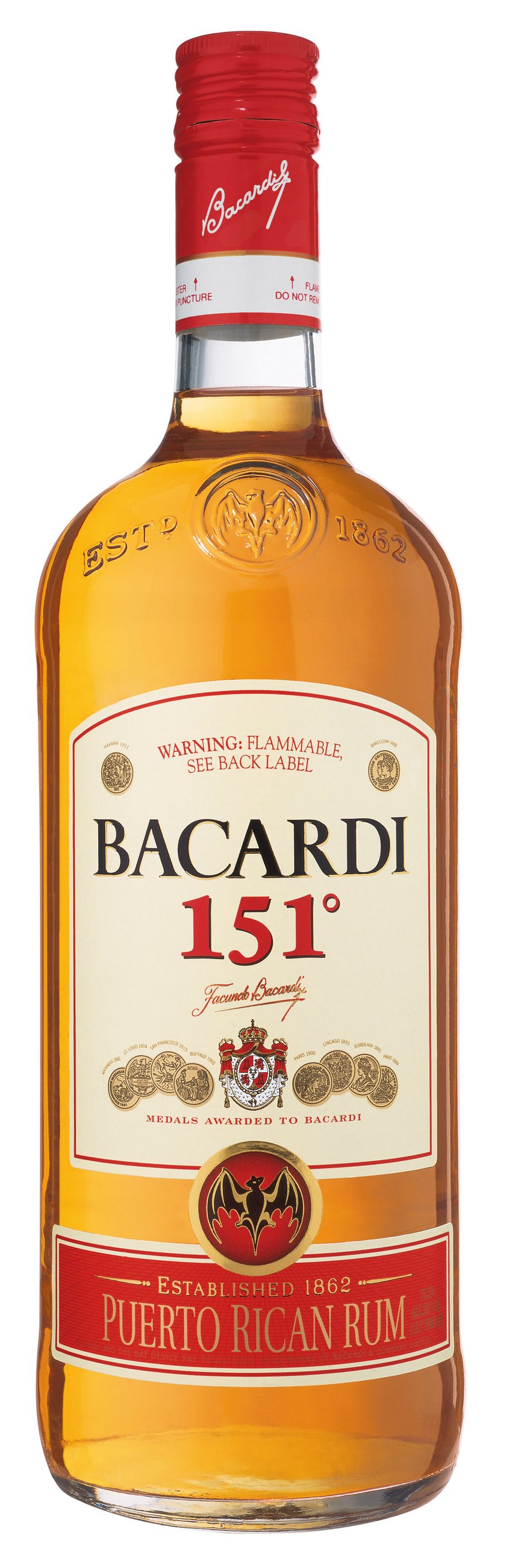 Bacardi 151 (75,5 proc. alkoholu). Najczęściej stosuje się ten rodzaj alkoholu w bardzo małych ilościach - głównie do koktajli.