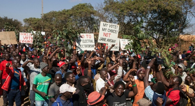 Thousands of opposition parties supporters participate in a protest in Malawi's capital Lilongwe, to force Malawi Electoral Commission chairperson Jane Ansah to resign and to protest the alleged use of correction fluid in the marked ballots