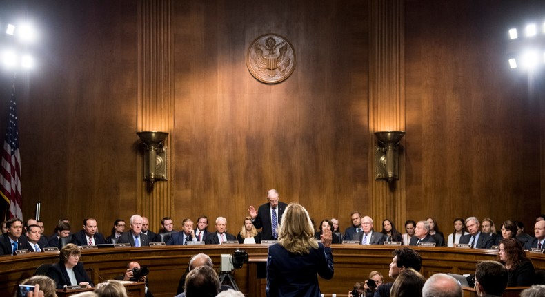 Christine Blasey Ford was sworn in before testifying to the Senate Judiciary Committee as she testified against Brett Kavanaugh.