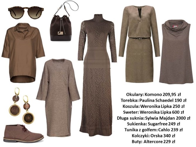 Ubrania i dodatki w różnych odcieniach koloru nude