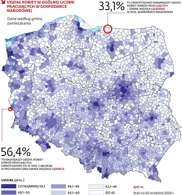 Udział kobiet w ogólnej liczbie pracujących w gospodarce narodowej