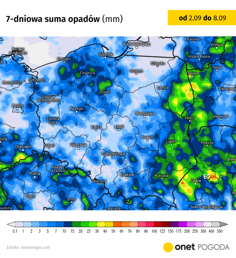 Opady pojawią się głównie pod koniec tygodnia, ale będą to wyłącznie punktowe, rozproszone deszcze