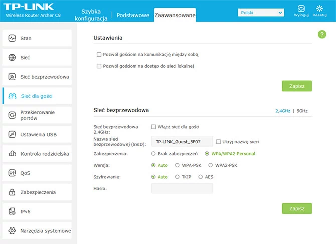 Sieć dla gości - ustawienia TP-Link Archer C8