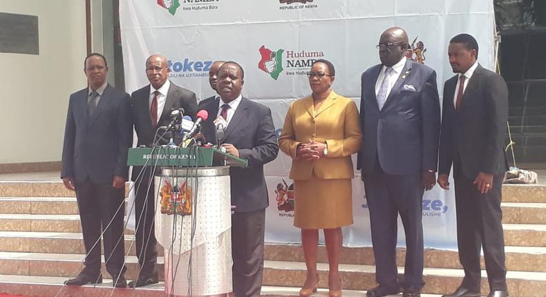 Interior CS Fred Matiang'i gives an update on Huduma Namba registration from Harambee House (Twitter)