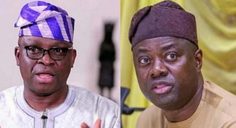 Former Ekiti State Governor, Ayodele Fayose (left) and Governor Seyi Makinde of Oyo State (right)