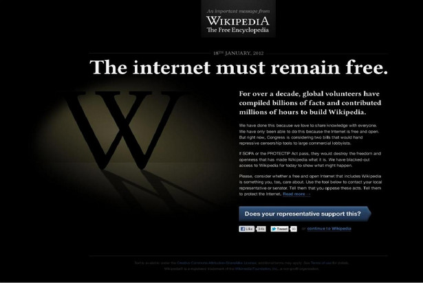 "Blackout", który zastąpi stronę główną amerykańskiej Wikipedii