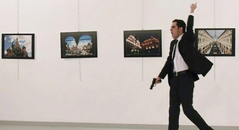 Mevlut Mert Altintas pictured during an attack on December 19, 2016 in Ankara that killed Russian ambassador Andrei Karlov