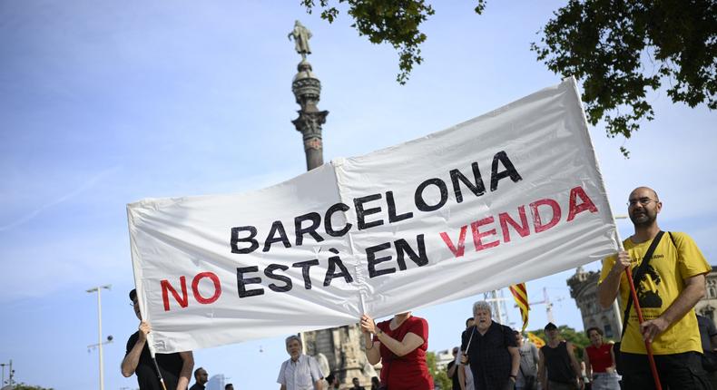 Protesters against overtourism in Barcelona on July 6, 2024.JOSEP LAGO/Getty Images