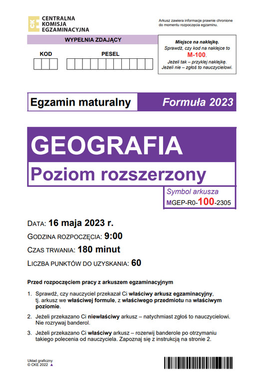 Matura 2023 z geografii, Formuła 2023