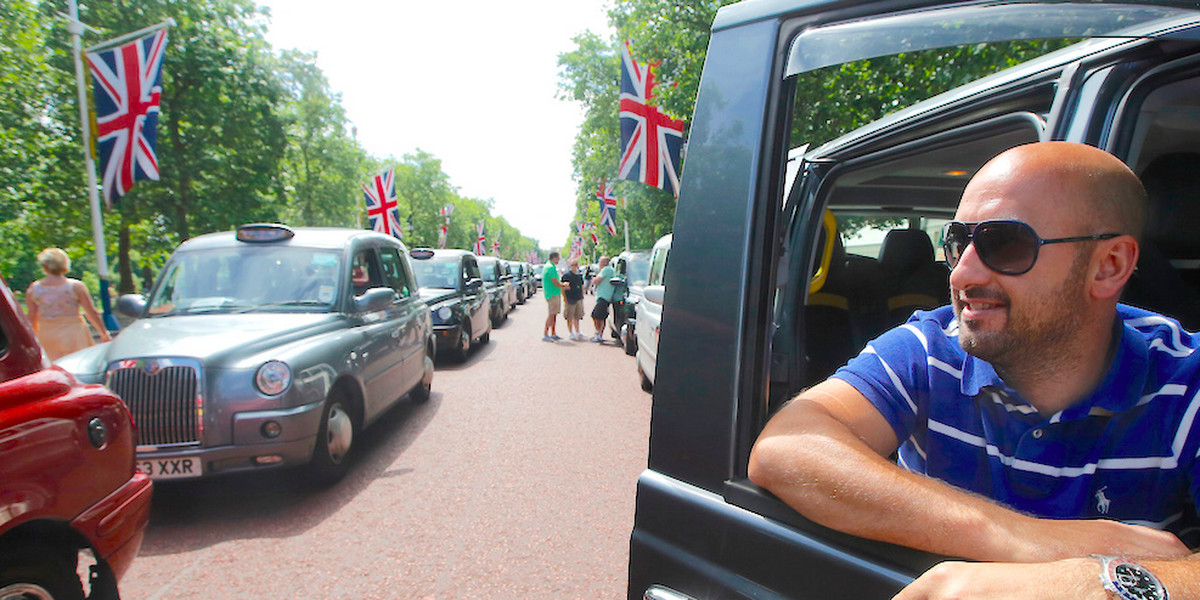 Black cab drivers protesting Uber in London.