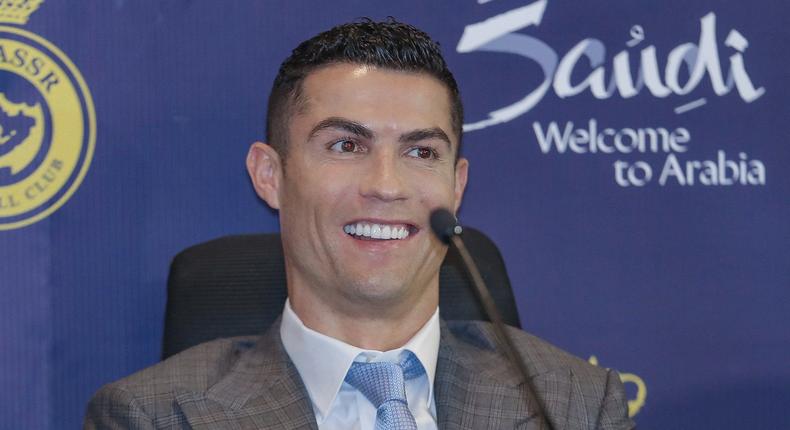 Ronaldo at his unveiling press conference for Al-Nassr