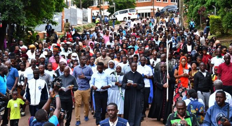 The Catholic procession on their way to Old Kampala