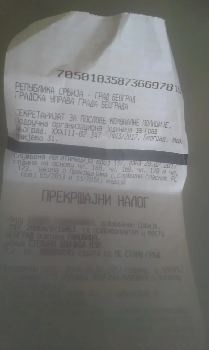 Jasno se vidi da je prekršajni nalog