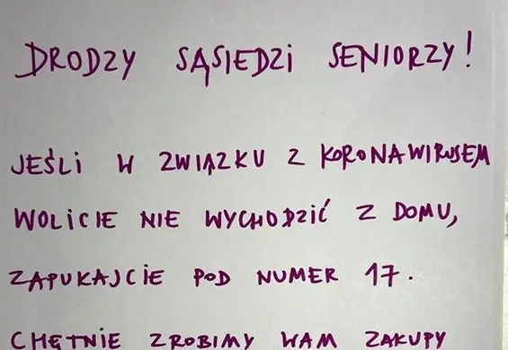 Jesteście młodzi i zdrowi? Idźcie pomagać swoim sąsiadom seniorom