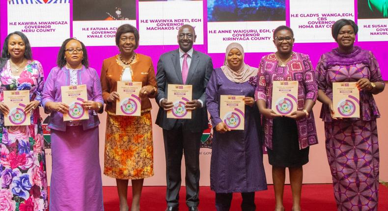 President William Ruto with women leaders at the launch of the Women Governors G7 Caucus in Nairobi on March 7, 2024