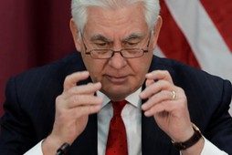 Secretary of State Rex Tillerson prepares to deliver remarks at the opening session of the Inaugural