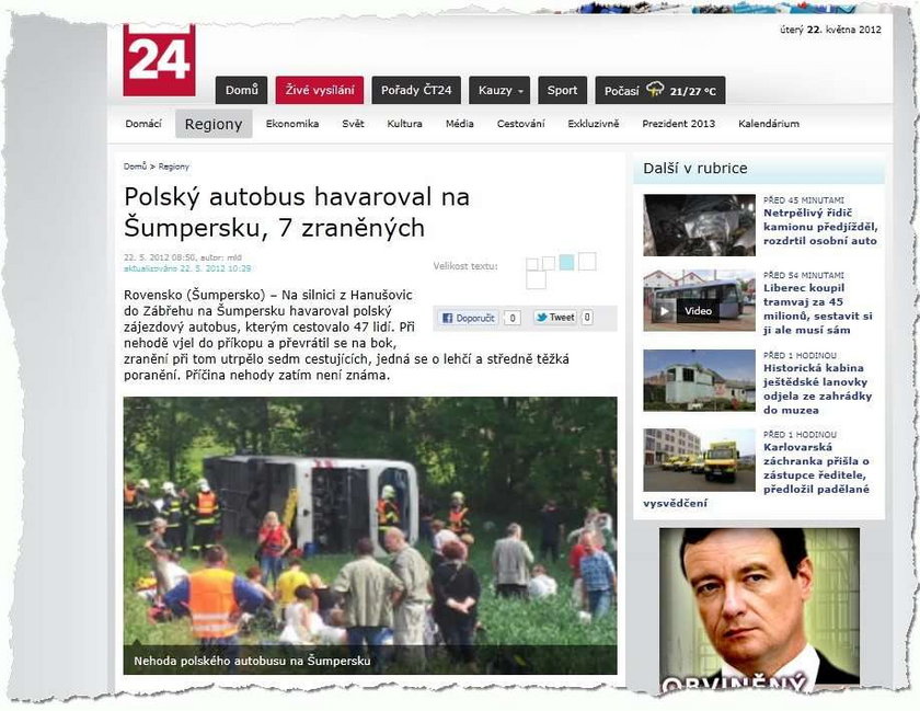 Wypadek polskiego autokaru w Czechach. Są ranni