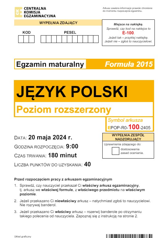 Matura 2024. Język polski - poziom rozszerzony [ARKUSZE CKE]