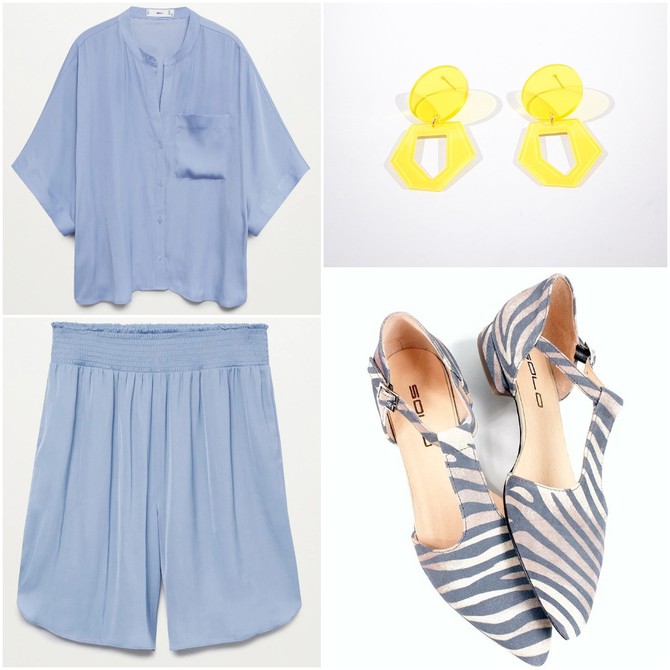 Bluza i bermude „Mango“, minđuše „P.... S.... fashion“, cipele „Solo“