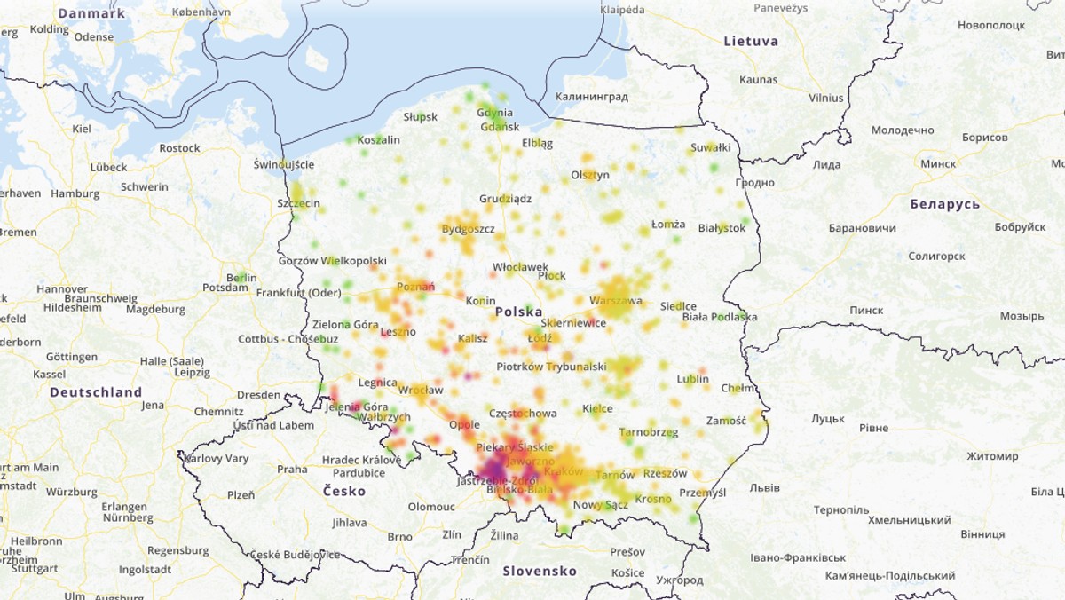 Smog w mieście Warszawa - wtorek 5 lutego