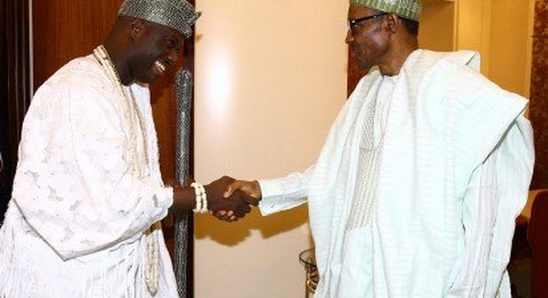 The Ooni of Ife, Oba Adeyeye Enitan Ogunwusi meets with President Muhammadu Buhari on February 16, 2016