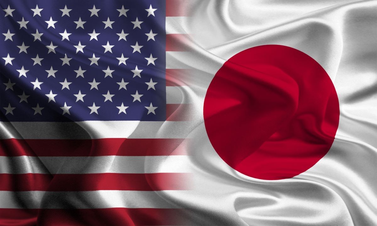 Flagi USA i Japonii
