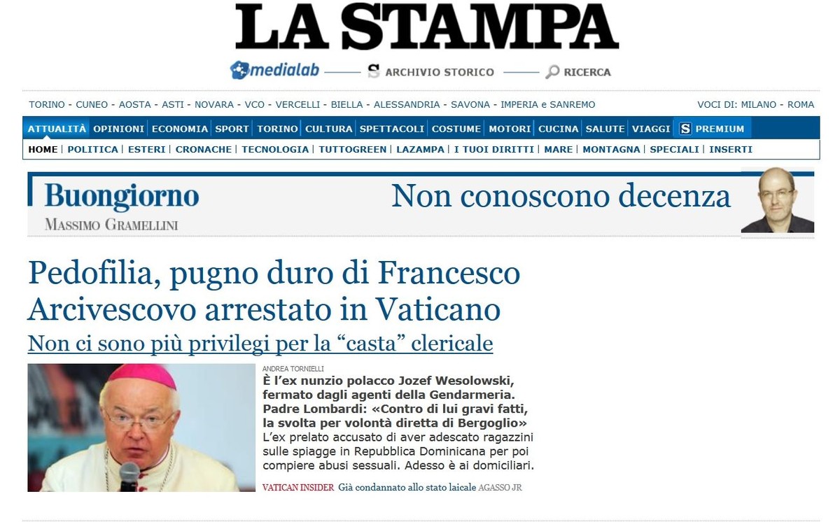 Pierwsza strona gazety "La Stampa"